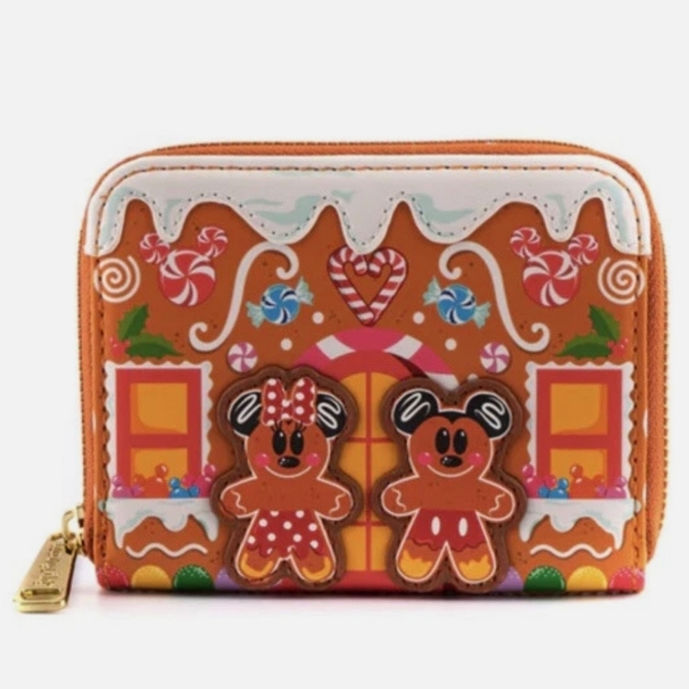 Loungefly Disney Gingerbread House Mickey Minnie Mouse Zip Around Wallet